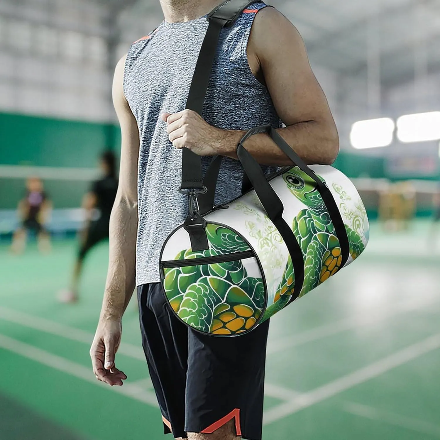 Cartoon Turtle Pattern Gym Bag Small Travel Duffle Bag with Compartment Carry On Weekender Bag for Women Men