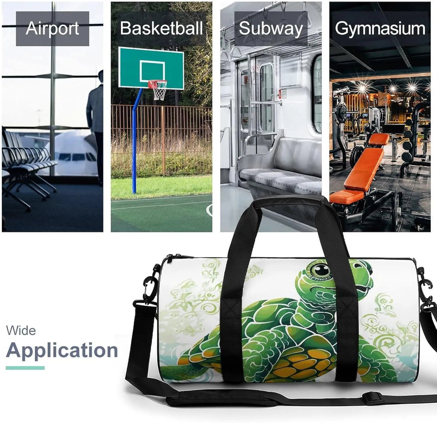 Cartoon Turtle Pattern Gym Bag Small Travel Duffle Bag with Compartment Carry On Weekender Bag for Women Men