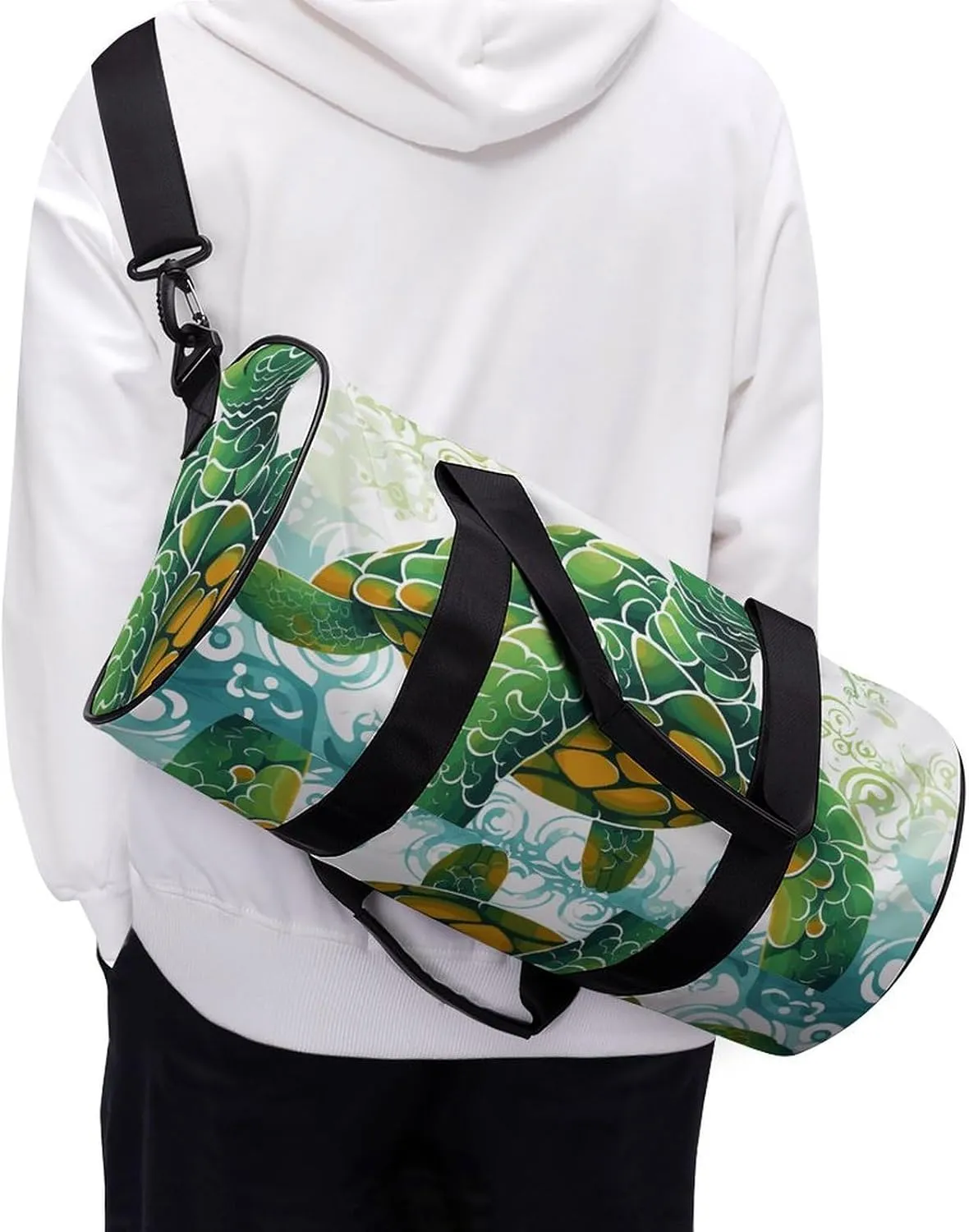 Cartoon Turtle Pattern Gym Bag Small Travel Duffle Bag with Compartment Carry On Weekender Bag for Women Men