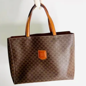 Celine Triomphe Macadam Monogram Logo GHW Structured Shoulder Shopper Vintage Tote Bag