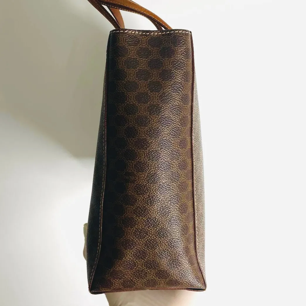 Celine Triomphe Macadam Monogram Logo GHW Structured Shoulder Shopper Vintage Tote Bag
