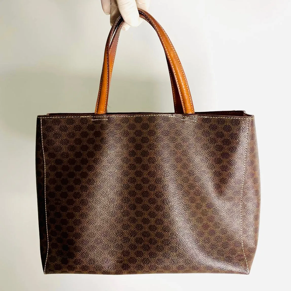 Celine Triomphe Macadam Monogram Logo GHW Structured Shoulder Shopper Vintage Tote Bag