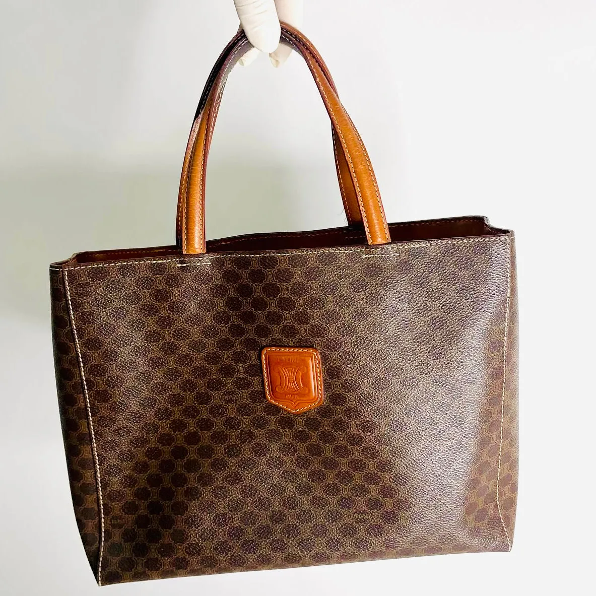 Celine Triomphe Macadam Monogram Logo GHW Structured Shoulder Shopper Vintage Tote Bag