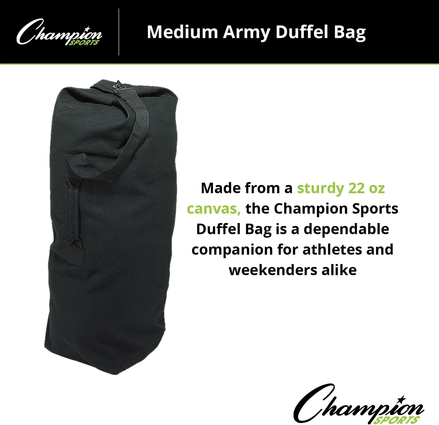 Champion Sports 12 Oz. Sturdy Lightweight Canvas Army Duffel Bag