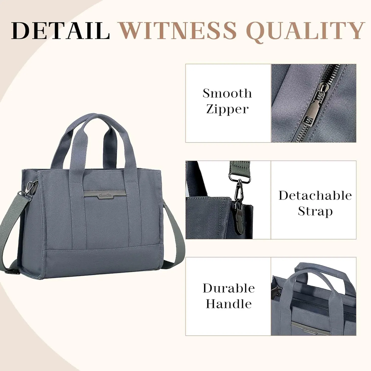 Chase Chic Canvas Tote Bag with Zipper for Women, Multi Pocket Shoulder Crossbody Handbag Bag with Compartments for Work
