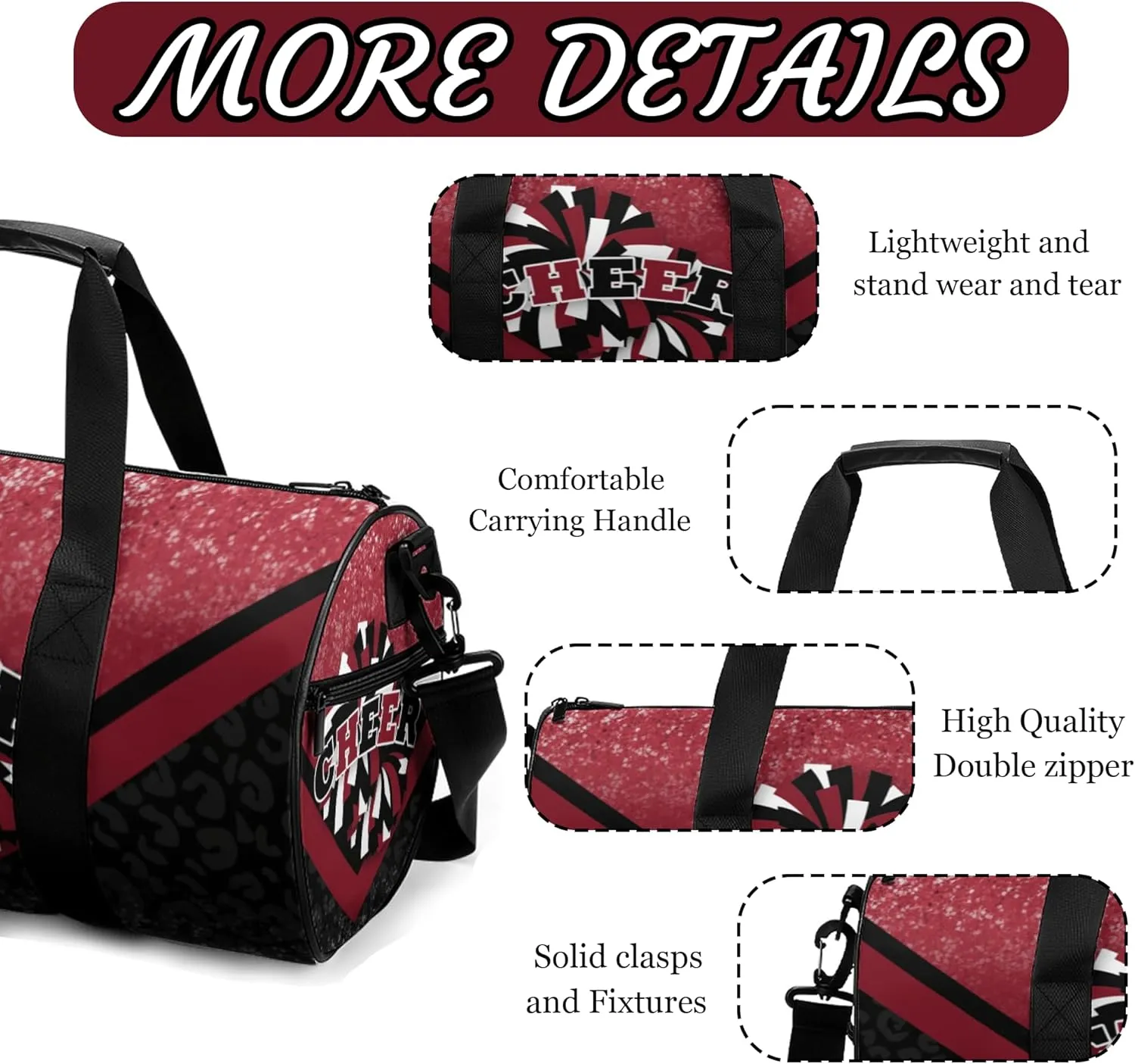 Cheer Duffle Bag for Cheerleaders, Cheerleading Gym Bag for Women, Travel Bag Duffel Bag, Carry on Weekender Bag (Winered&Black)