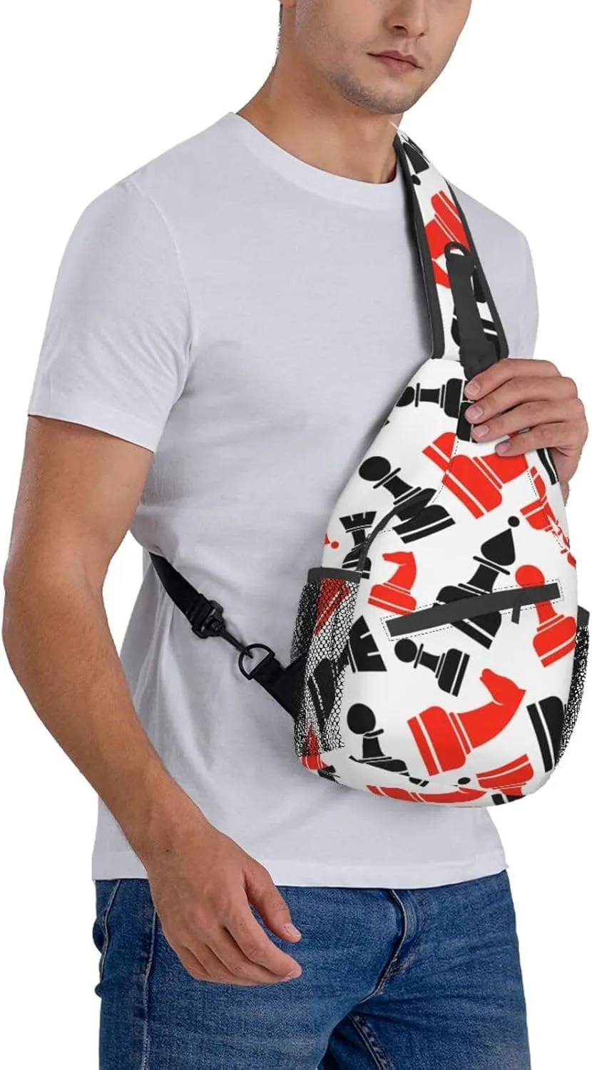 Chess Pattern Unisex Casual Diagonal Chest Bag,Multipurpose Crossbody Shoulder Bag Travel Hiking Daypack