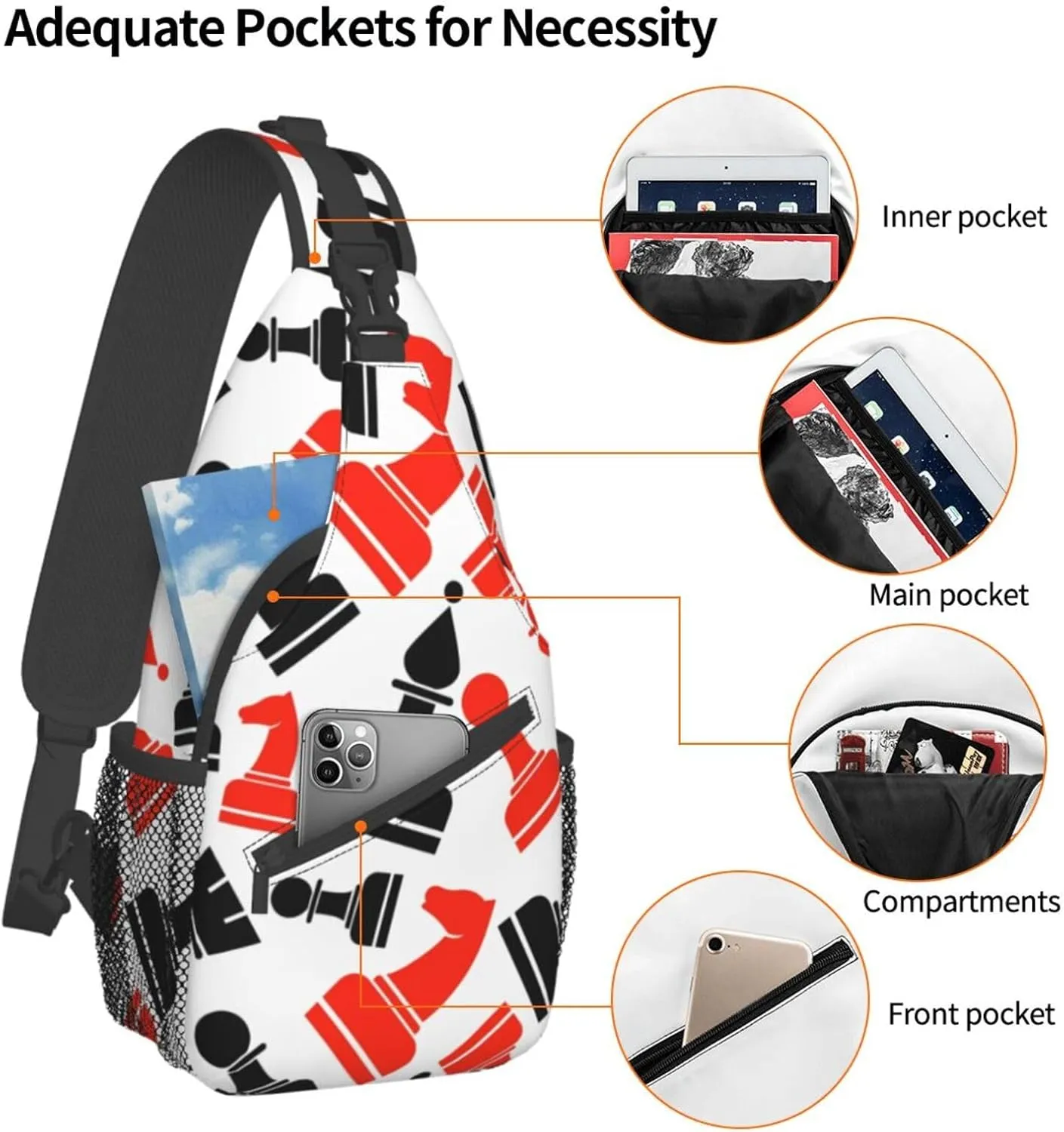 Chess Pattern Unisex Casual Diagonal Chest Bag,Multipurpose Crossbody Shoulder Bag Travel Hiking Daypack
