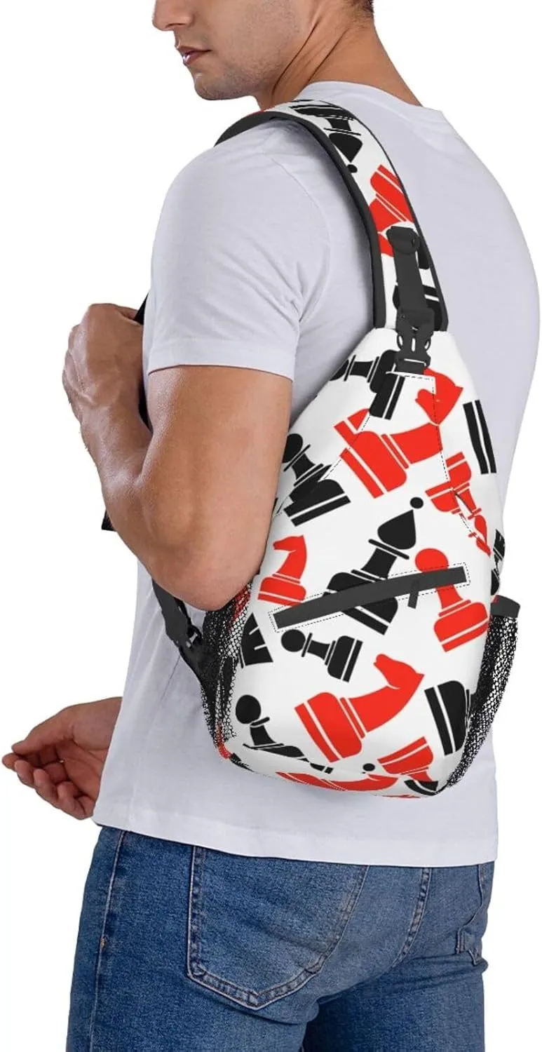 Chess Pattern Unisex Casual Diagonal Chest Bag,Multipurpose Crossbody Shoulder Bag Travel Hiking Daypack