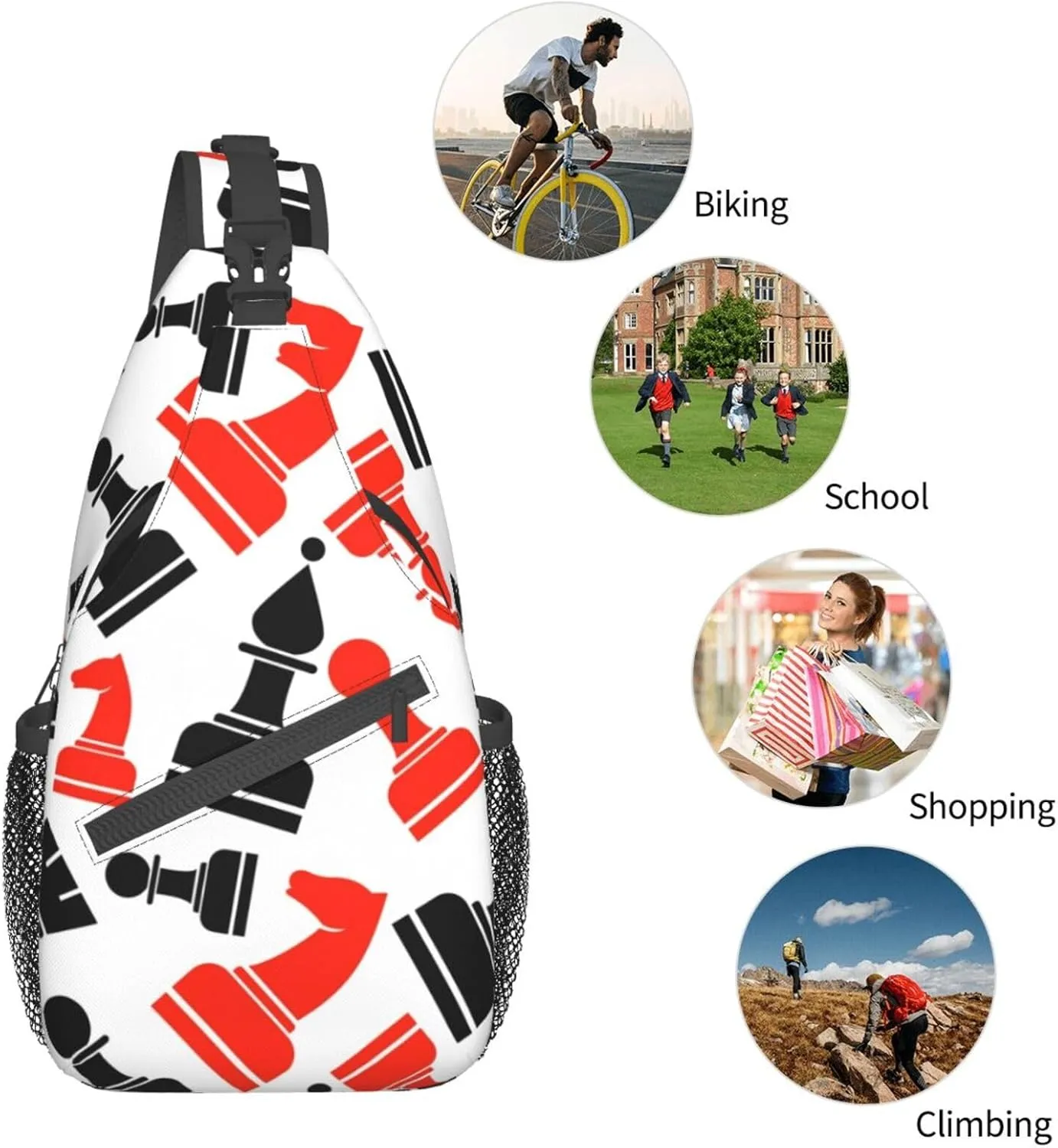 Chess Pattern Unisex Casual Diagonal Chest Bag,Multipurpose Crossbody Shoulder Bag Travel Hiking Daypack