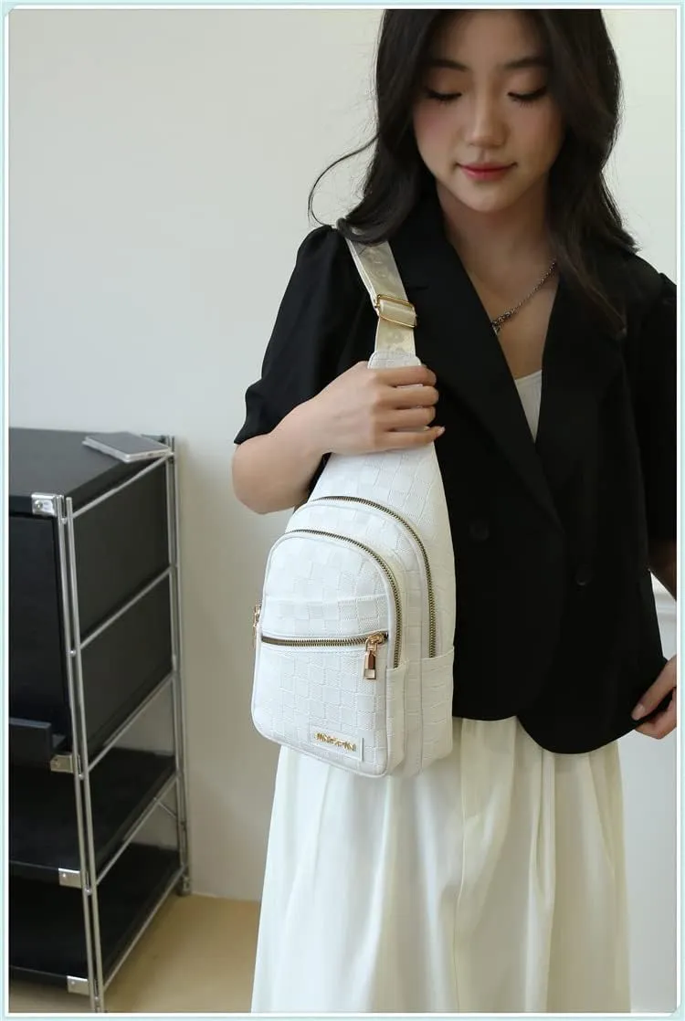Chest Sling Bag Women Crossbody Shoulder Sling Backpack Checkered Chest Fanny Daypack Adjustable