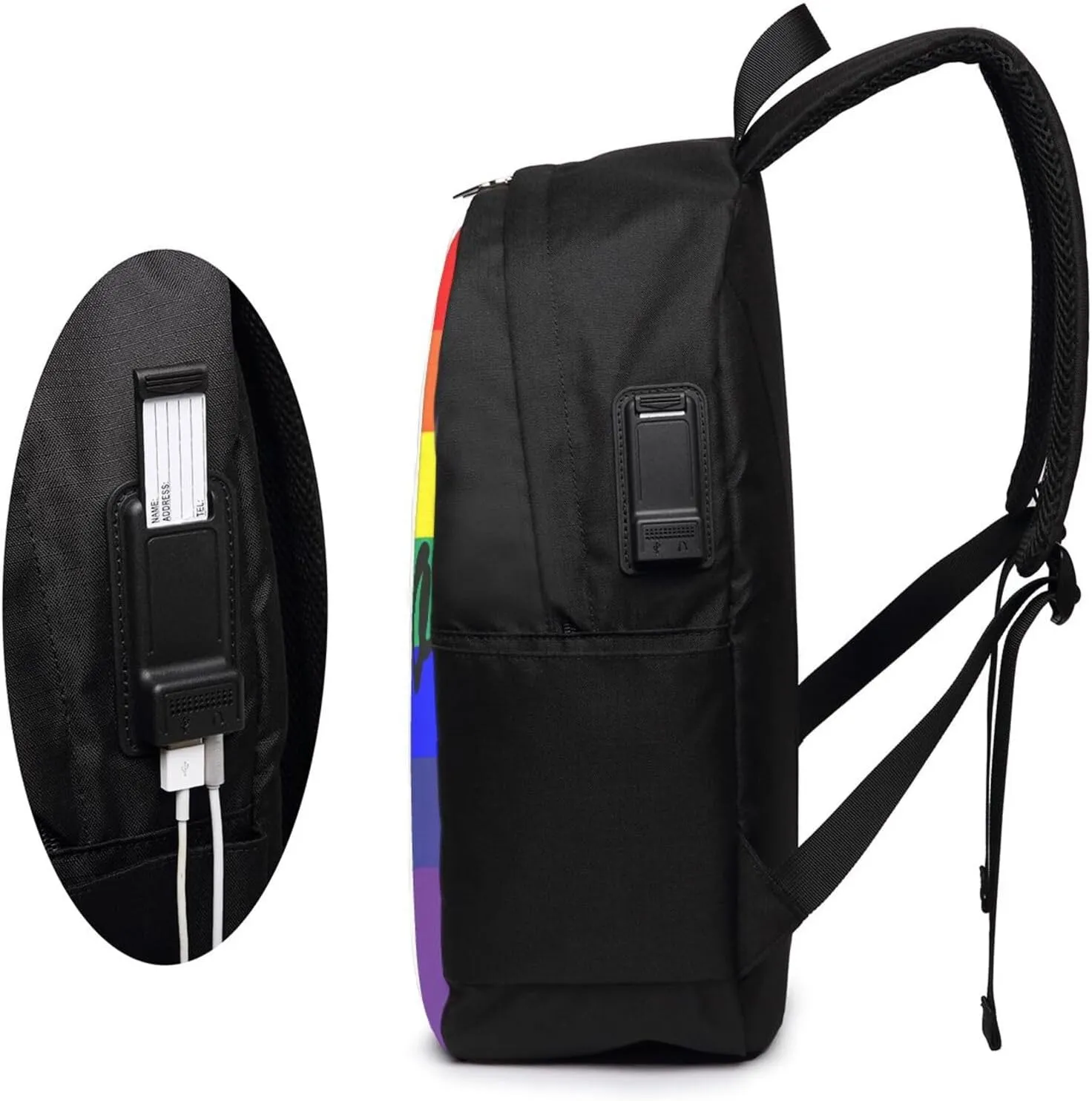 Chicago Illinois Gay LGBT Pride Rainbow Flag Laptop Backpacks Travel Backpack Casual Business Daypack Sport Rucksack Computer Bag Fits up to 17 Inch Notebook with USB Port
