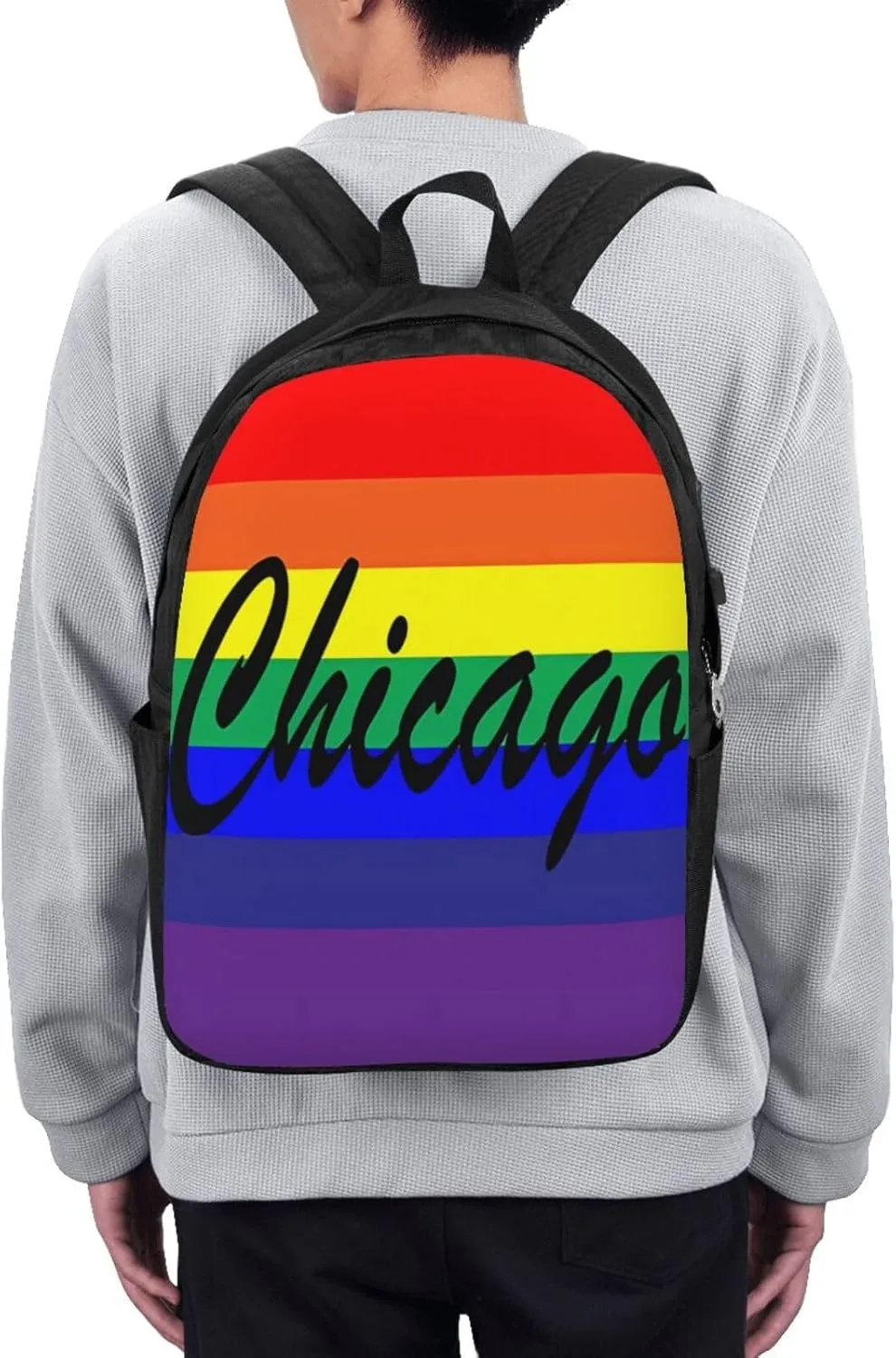 Chicago Illinois Gay LGBT Pride Rainbow Flag Laptop Backpacks Travel Backpack Casual Business Daypack Sport Rucksack Computer Bag Fits up to 17 Inch Notebook with USB Port