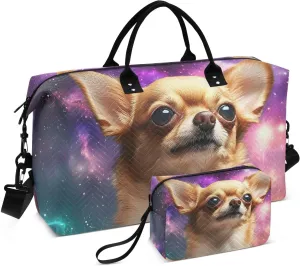Chihuahua Portrait Galaxy Large Travel Duffel Bag, Sports Tote Gym Bags, Shoulder Weekender Overnight Bags for Women Men