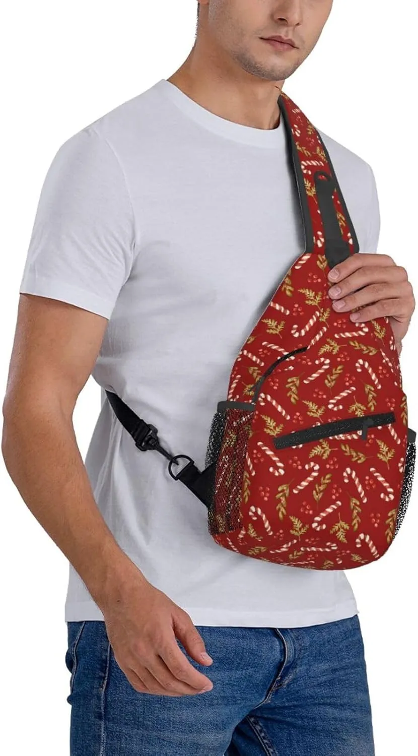 Christmas Candy Berries And Holly Crossbody Sling Bag For Women Men - Adjustable Christmas New Year Chest Shoulder Sling Backpack Daypack For Sport Travel Hiking