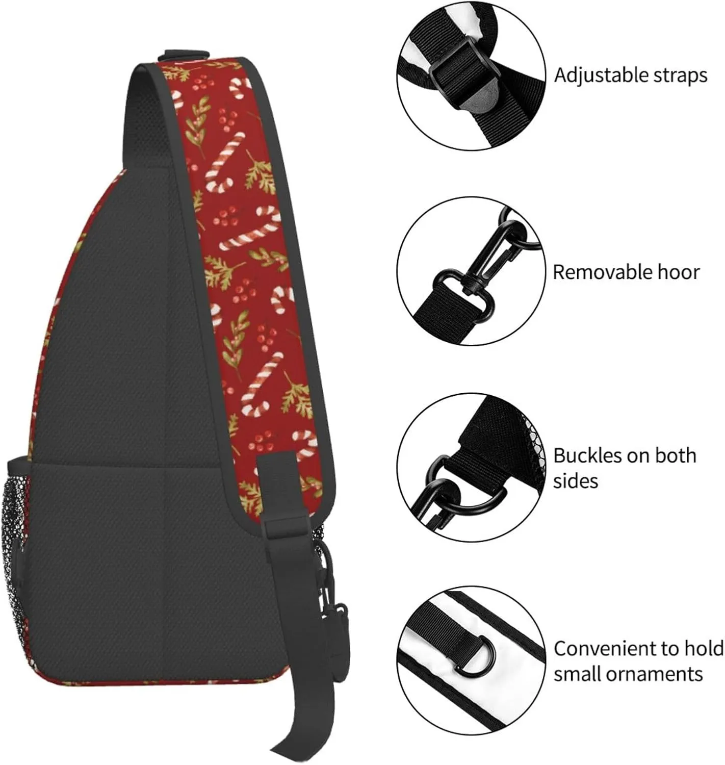 Christmas Candy Berries And Holly Crossbody Sling Bag For Women Men - Adjustable Christmas New Year Chest Shoulder Sling Backpack Daypack For Sport Travel Hiking
