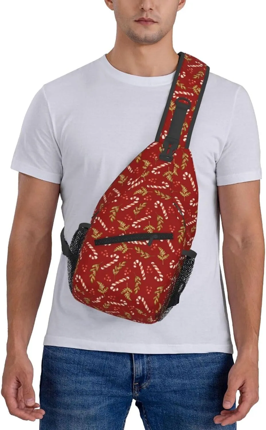 Christmas Candy Berries And Holly Crossbody Sling Bag For Women Men - Adjustable Christmas New Year Chest Shoulder Sling Backpack Daypack For Sport Travel Hiking