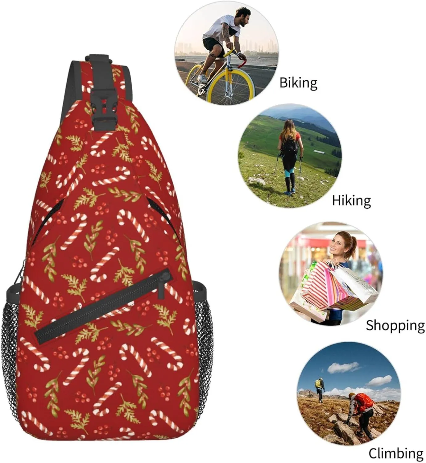 Christmas Candy Berries And Holly Crossbody Sling Bag For Women Men - Adjustable Christmas New Year Chest Shoulder Sling Backpack Daypack For Sport Travel Hiking