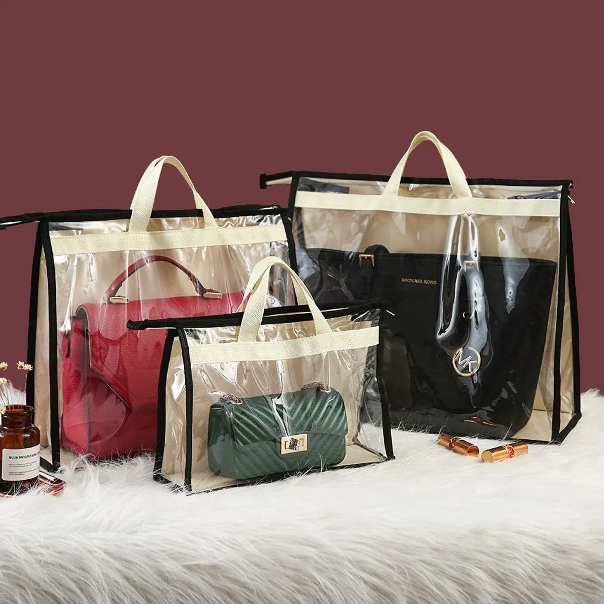 CINPIUK Clear Handbag Storage Bags Purse Organizer for Closet, Zipper Hanging Storage Bag for Handbags, S, 2PCS