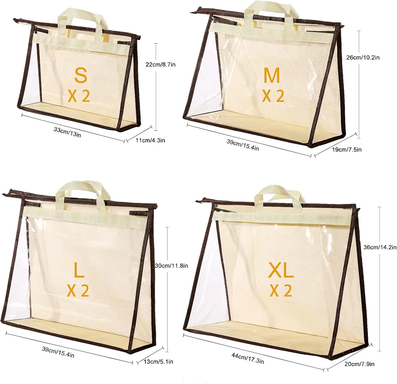 CINPIUK Clear Handbag Storage Bags Purse Organizer for Closet, Zipper Hanging Storage Bag for Handbags, S, 2PCS