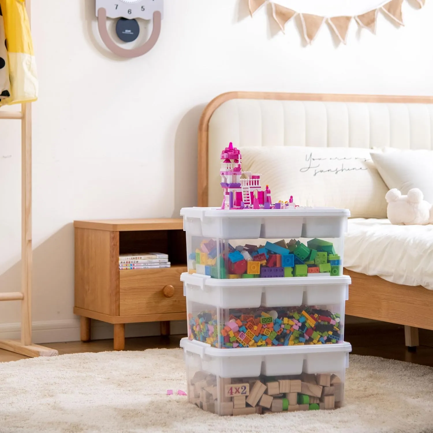 Citylife 17 QT Plastic Storage Box with Building Baseplate Lid and Removable Tray Craft Organizers and Storage Clear Storage Container for Organizing Bead, Tool, Sewing