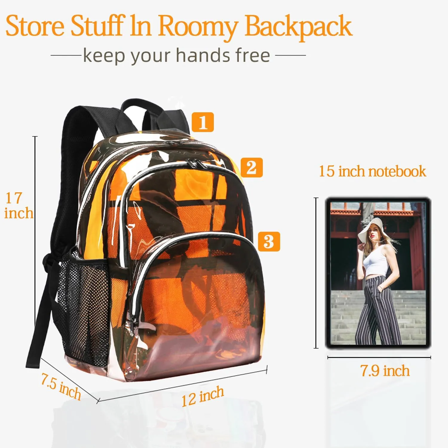 Clear Backpack, Clear Bag Stadium Large See Through Bookbag Heavy Duty PVC Transparent Backpacks for School