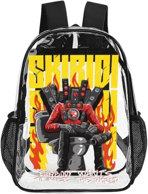 Clear Backpack Heavy Duty PVC Transparent Funny Toi-let Backpack 17"" Large Capacity See Through Bag for Travel, 43x32x13cm, Style-5