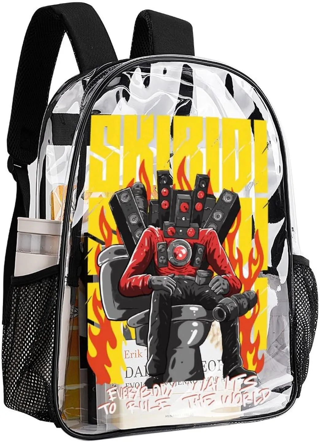Clear Backpack Heavy Duty PVC Transparent Funny Toi-let Backpack 17"" Large Capacity See Through Bag for Travel, 43x32x13cm, Style-5