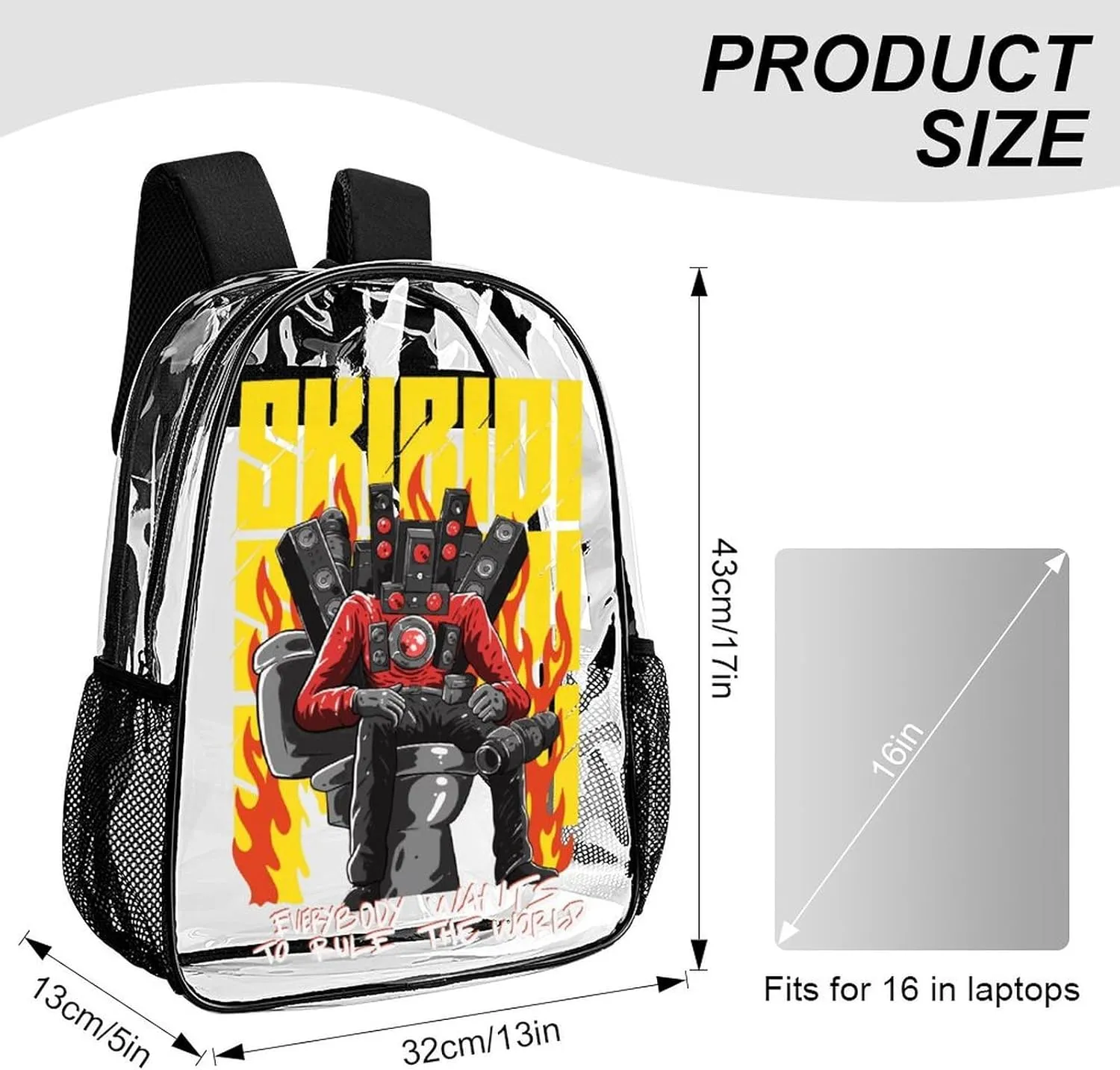 Clear Backpack Heavy Duty PVC Transparent Funny Toi-let Backpack 17"" Large Capacity See Through Bag for Travel, 43x32x13cm, Style-5