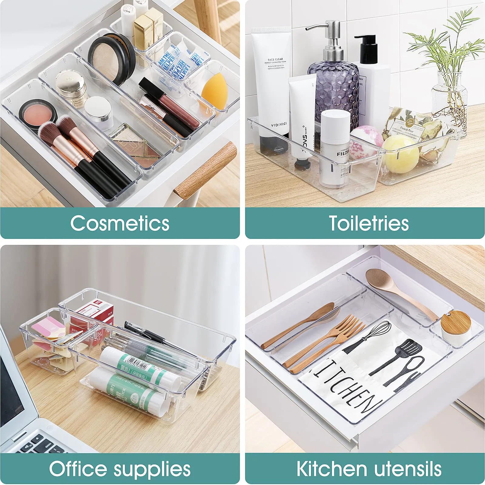 Clear Drawer Organizer Set