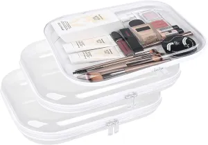 Clear Hard Plastic Zipper Case,Transparent Double Zippers Hard Pouch with 3pcs,Portable Travel Organizer Bin for Toy Storage