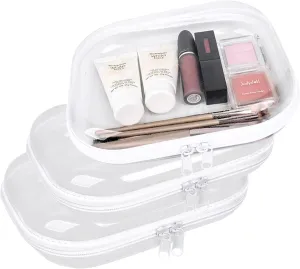 Clear Hard Plastic Zipper Case,Transparent Double Zippers Hard Pouch with 3pcs,Portable Travel Organizer Bin for Toy Storage