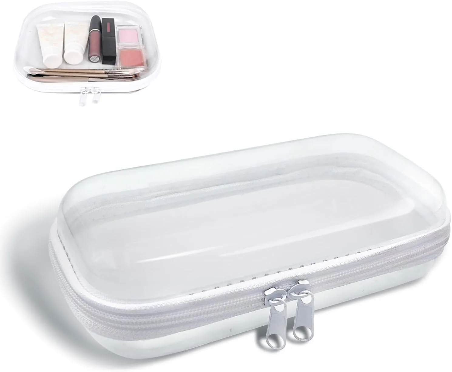 Clear Hard Shell Zipper Case,Transparent Double Zippers Hard Pouch,Portable Travel Organizer Bin for Toy Storage
