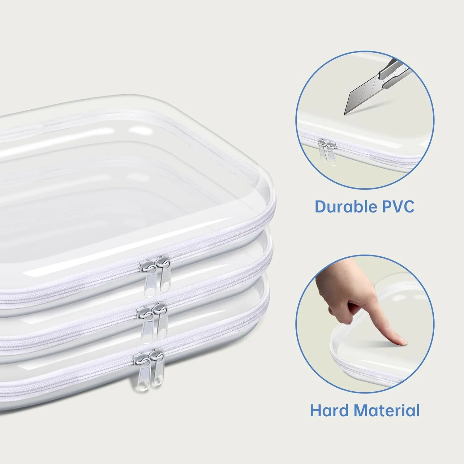 Clear Hard Shell Zipper Case,Transparent Double Zippers Hard Pouch,Portable Travel Organizer Bin for Toy Storage