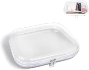 Clear Hard Shell Zipper Case,Transparent Double Zippers Hard Pouch,Portable Travel Organizer Bin for Toy Storage