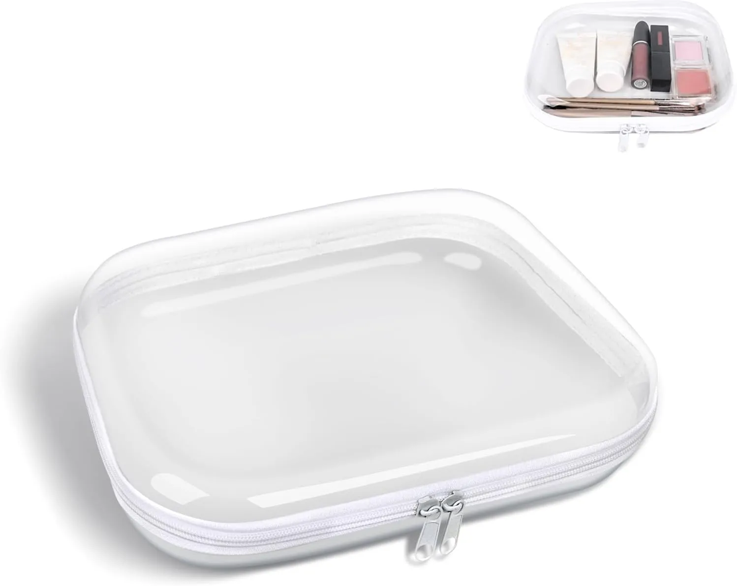 Clear Hard Shell Zipper Case,Transparent Double Zippers Hard Pouch,Portable Travel Organizer Bin for Toy Storage