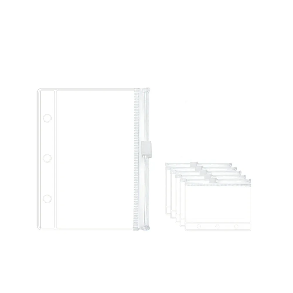 Clear PVC Zipper Pouch Binder Pockets Loose Leaf Journal Refill Card Storage Bag