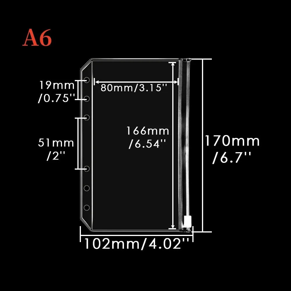 Clear PVC Zipper Pouch Binder Pockets Loose Leaf Journal Refill Card Storage Bag