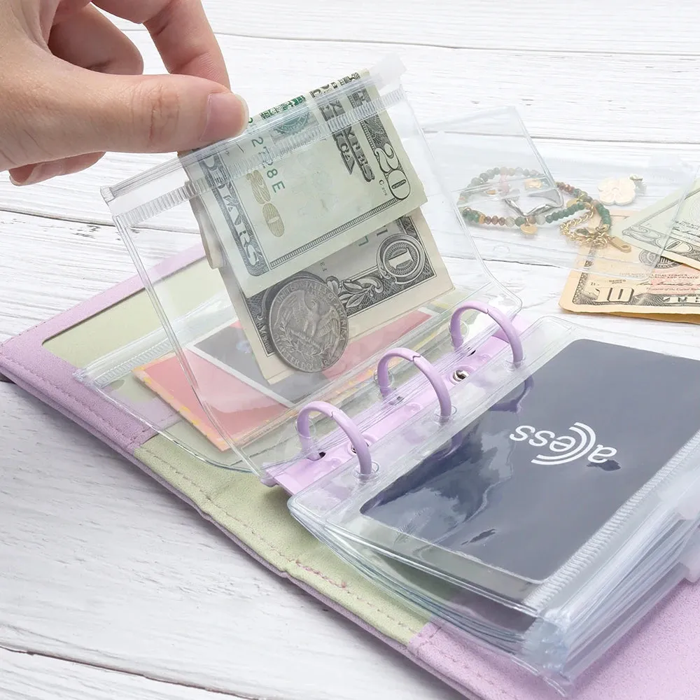 Clear PVC Zipper Pouch Binder Pockets Loose Leaf Journal Refill Card Storage Bag