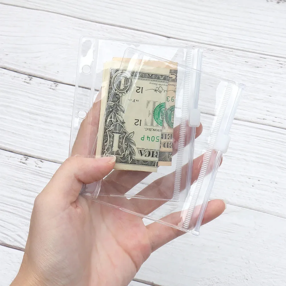 Clear PVC Zipper Pouch Binder Pockets Loose Leaf Journal Refill Card Storage Bag