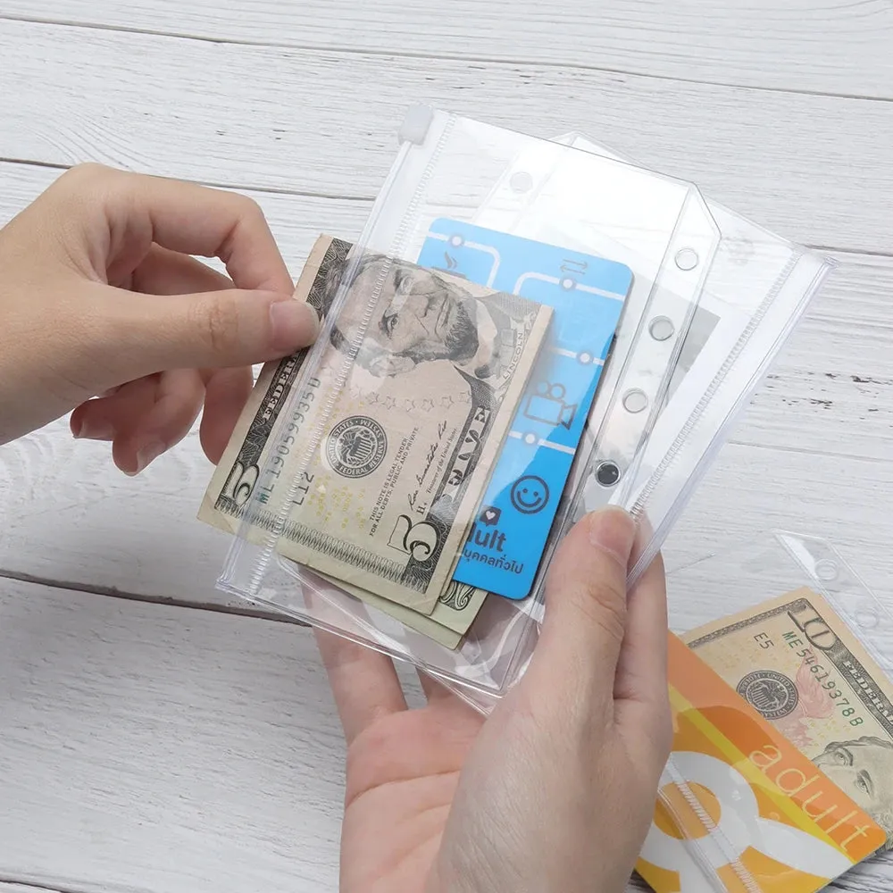 Clear PVC Zipper Pouch Binder Pockets Loose Leaf Journal Refill Card Storage Bag