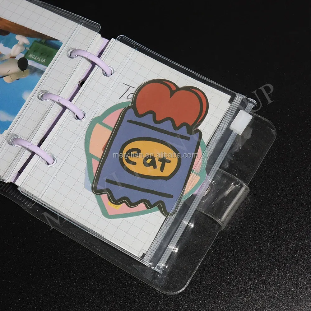 Clear PVC Zipper Pouch Binder Pockets Loose Leaf Journal Refill Card Storage Bag