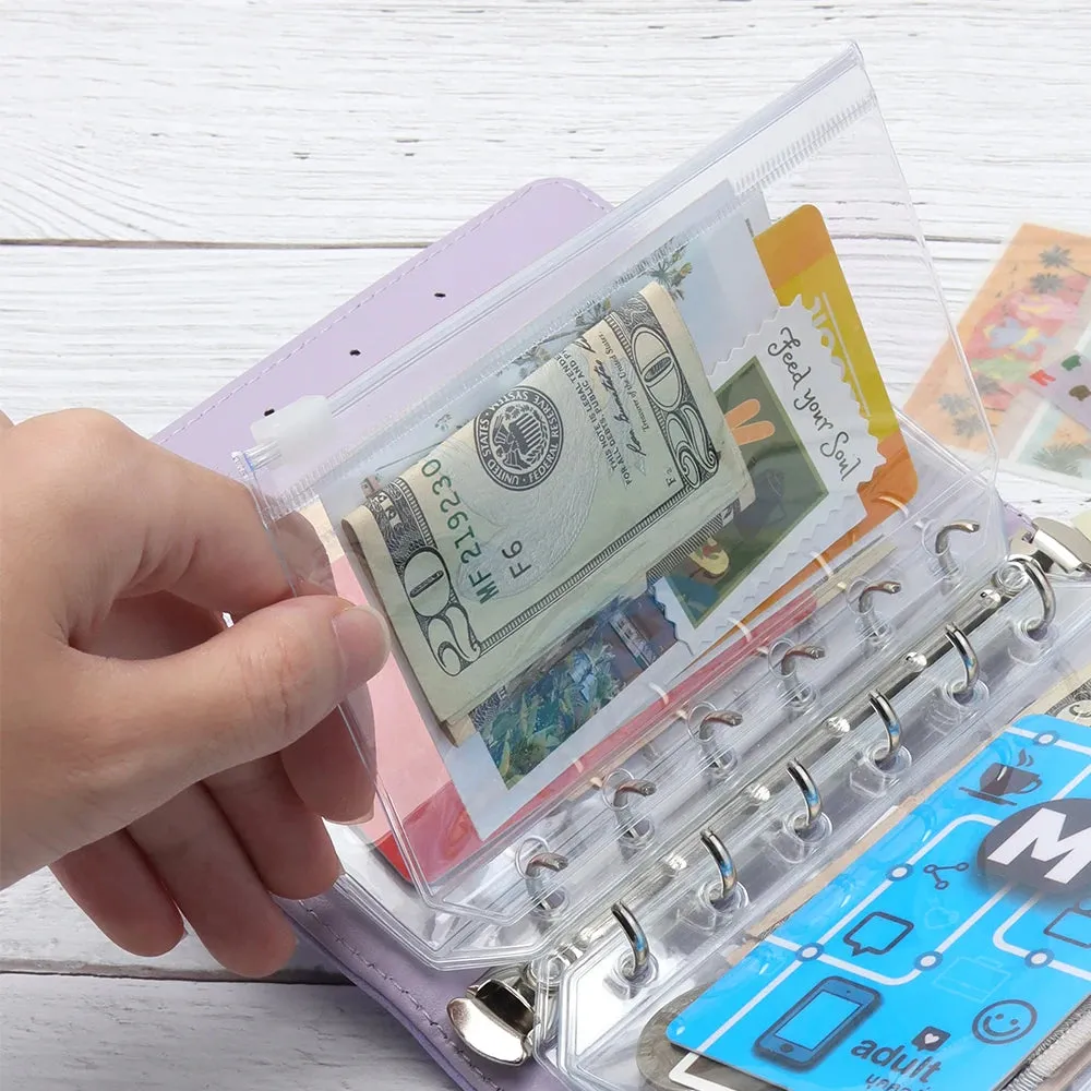 Clear PVC Zipper Pouch Binder Pockets Loose Leaf Journal Refill Card Storage Bag