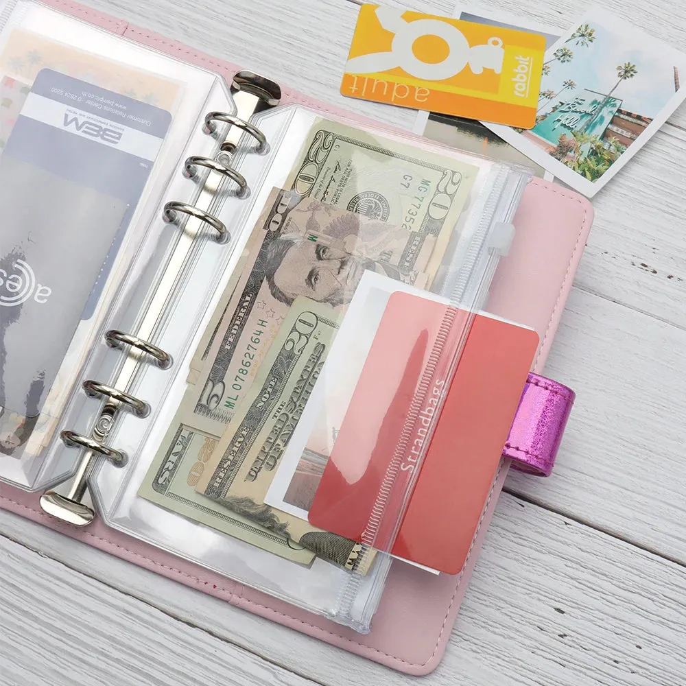 Clear PVC Zipper Pouch Binder Pockets Loose Leaf Journal Refill Card Storage Bag