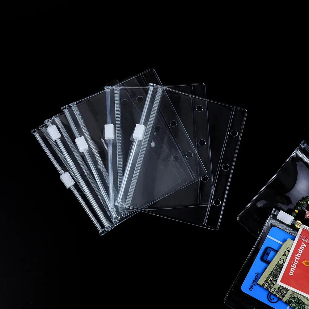 Clear PVC Zipper Pouch Binder Pockets Loose Leaf Journal Refill Card Storage Bag
