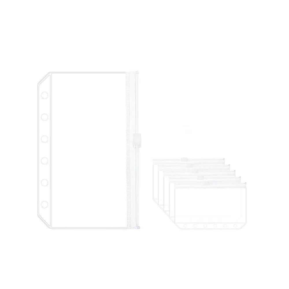 Clear PVC Zipper Pouch Binder Pockets Loose Leaf Journal Refill Card Storage Bag