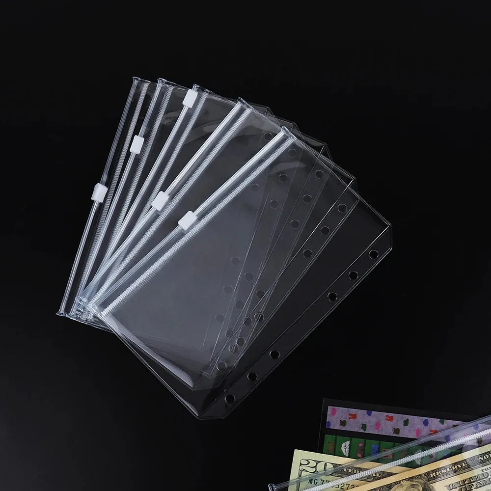 Clear PVC Zipper Pouch Binder Pockets Loose Leaf Journal Refill Card Storage Bag