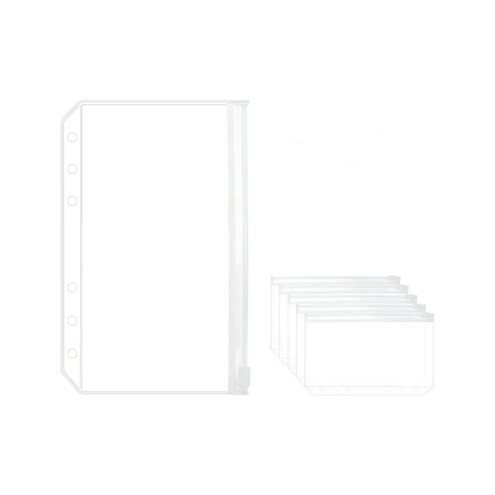Clear PVC Zipper Pouch Binder Pockets Loose Leaf Journal Refill Card Storage Bag