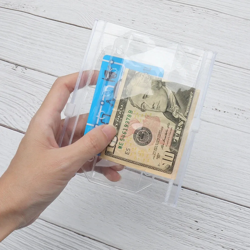 Clear PVC Zipper Pouch Binder Pockets Loose Leaf Journal Refill Card Storage Bag