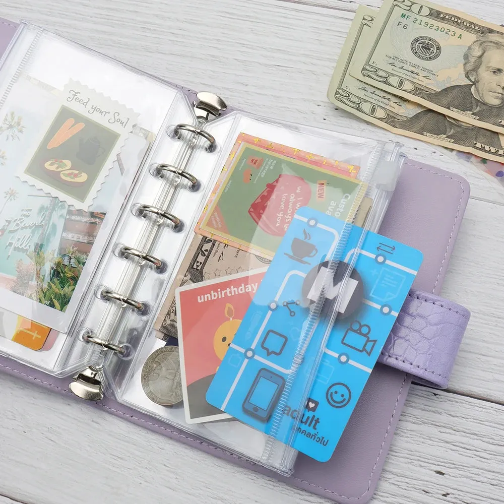 Clear PVC Zipper Pouch Binder Pockets Loose Leaf Journal Refill Card Storage Bag